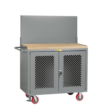 Little Giant Mobile Bench Cabinets, Perf Doors, 36"W, Pegboard Panel, Butcher Block MJP2D-36-FL-PB